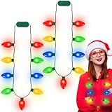 2 Pack Christmas Light Necklace, Colorful Christmas Accessories, 9 LED Bulbs Light Up Christmas Necklace with 3 Flash Modes, Ugly Sweater Lights for Xmas New Year Party Favor Supplies Accessories