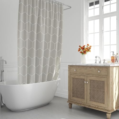 ORYX Cortina Ducha Formas Geometricas Beige 180x200 cm. Impermeable