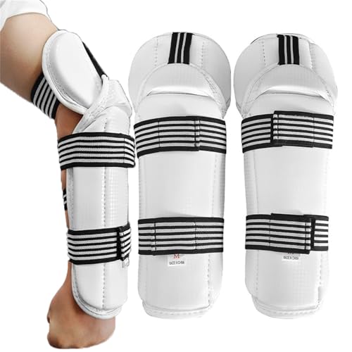Taekwondo Arm and Elbow Guards, Taekwondo Shin Protector Forearm Elbow Arm Guards (White/Black,XS)