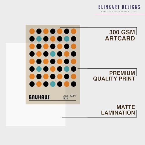 Image of BLINKART Vintage Bauhaus Retro Geometric Aesthetic Poster Gallery | Colorful Wrap Framed For Home Office Studio Living Room Modern Art Studio Decoration Abstract Shapes | (d90) | 13x10 Inch