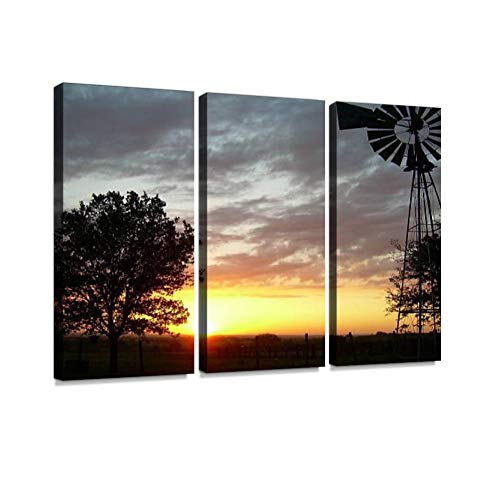 Belisiis Texas Windmill Sunset Wall Artwork Exclusive Photography Vintage Abstract Paintings Print On Canvas Home Decor Wall Art 3 Panels Framed Ready To Hang #TOP6