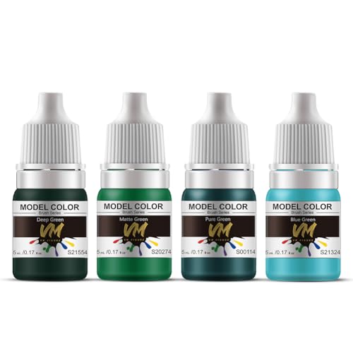 VM Miniature Paint Set Eco-Friendly Water-based Pigment Speed Paint Model Color, Light Resistant and Non-Fading for Plastic/Resin/Metal/Models 4 bottlesx5ml (Green 4-color Set)