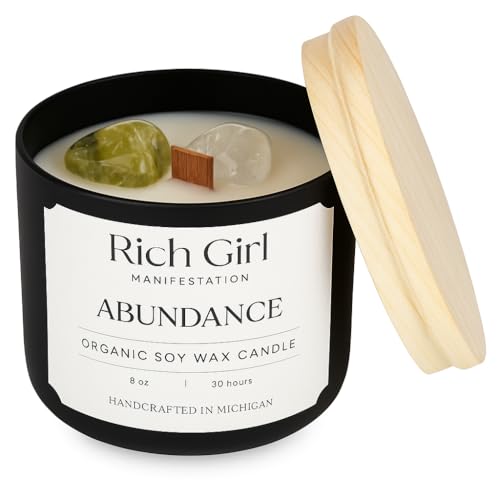 Abundance Crystal Candle for Manifestation &ndash; Citrine & Clear