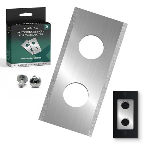 FixedNow 9 cuchillas de repuesto para robot cortacésped compatibles con Parkside PAMRC 250 A1 City, PMRA 20‑Li B2, PMRDA 20‑Li B2, PAMRS 1000 A1, PAMR 500 A1, juego de tornillos de repuesto