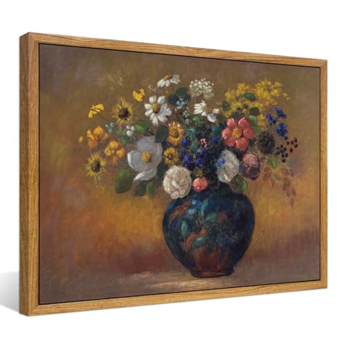 HyeeArt Vintage Floral Framed Canvas Wall Art for Bedroom Living Room Wall De...