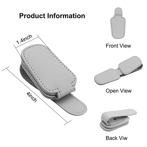 Image of SUNCARACCL 2 Pack Sunglass Holder for Car Visor, Magnetic Leather Glasses Eyeglass Hanger Clip for Car, Sunglasses Holder and Ticket Card Clip for Car Visor Accessories (Gray)