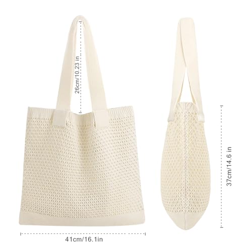Image of COOKOOKY Lined Crochet Tote Beach Shoulder Bag Women Casual Work Shopping | Lined crochet tote with soft structure, perfect for beach, work, shopping. Roomy & lightweight for daily use.