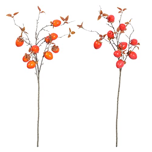 Blanketswarm Lot de 4 branches de kaki artificielles, 9 têtes de faux fruits de kaki, décoration d'intérieur, mariage, jardin, hôtel, bureau, maison de ferme