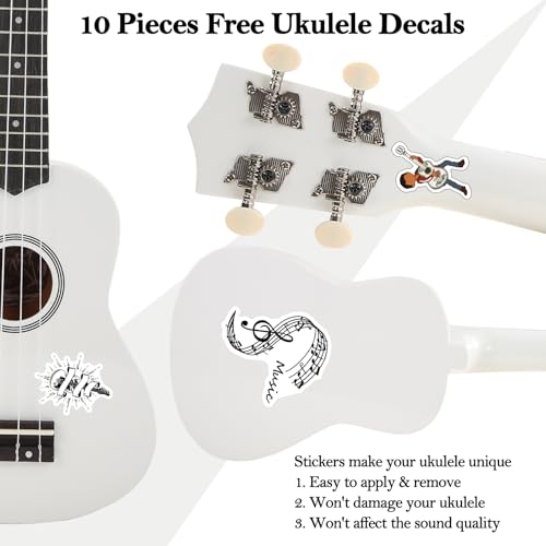 Image of Everjoys Soprano Ukulele Beginner Kit 21 Inch w /Free Online Lesson Gig Bag Tuner Picks Strap, Fast to Learn (Shinny White）