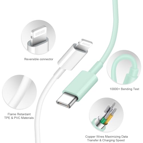 iPhone Charger Fast Charger [Apple MFi Certified] Type C Wall Charger Block with 10ft USB C to Lightning Cables for iPhone 14 13 12 11 Pro/Pro Max/Xs Max/XR/iPad/AirPods Pro (2pack10ft-green) by Coreykin - Used condition - Image 2