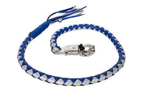 Dream Apparel 42â€ Leather Motorcycle Get Back Whip for Handlebar Fringed Biker Whip, Blue & Silver