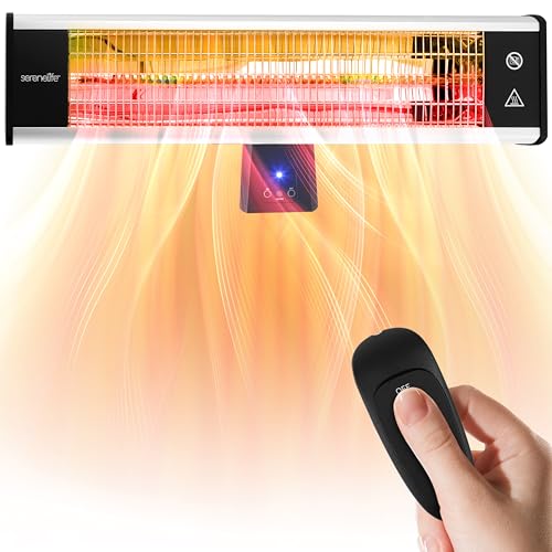 Image of SereneLife Infrared Patio Heater, Wall-Mounted Electric Heater with Remote Control, 1500W, IP65 Approved, Odorless, Indoor /Outdoor for Patio, Restaurant, Backyard, Garage, Decks