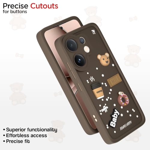 Image of Bintage Cute Fun Taddy Cartoon 3D Ball Bear Milk Cake Coffee Silicon Case Full Body & Camera Protection Back Cover Compatible for Vivo T4 Pro / V60 5G - Brown