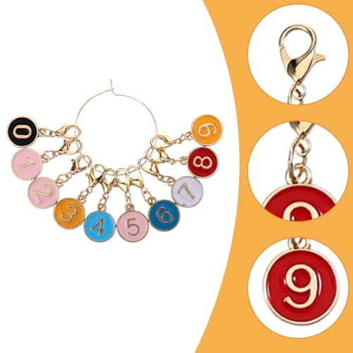 30PCS Colorful Number 0-9 Stitch Markers, Flat Round Number Stitch Marker with Lobster Clasp Alloy Crochet Knit Locking Removable Clip On Charms for Knitting Weaving Sewing DIY Jewelry Making - Thumbnail 3