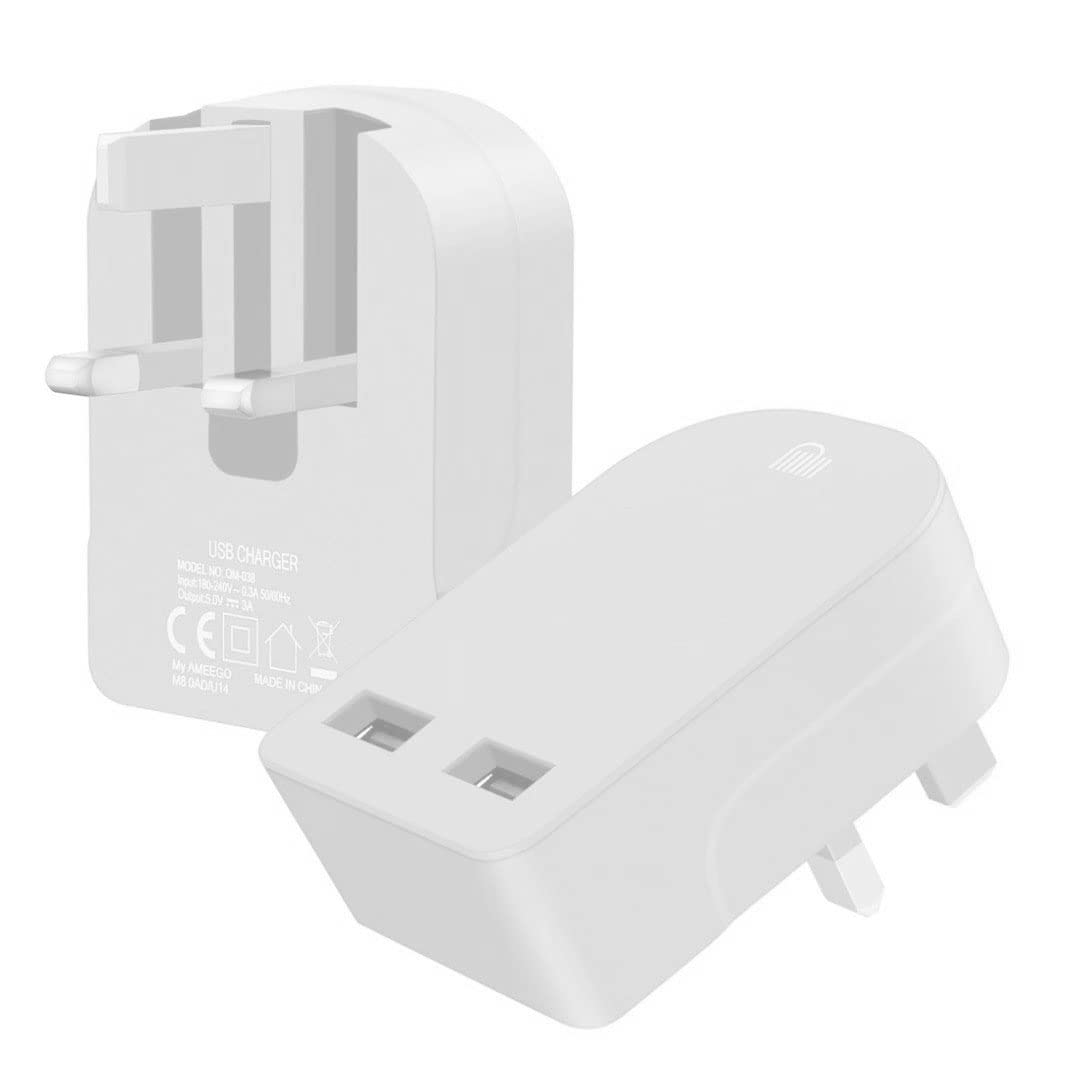 Foldable Charger 3A / 15W USB-A Ports Compact Travel Charger Compatible For iiPhone Samsung Tab HTC Windows Phone Tablet Nokia Motorola Sony Kindle One Plus etc (White)