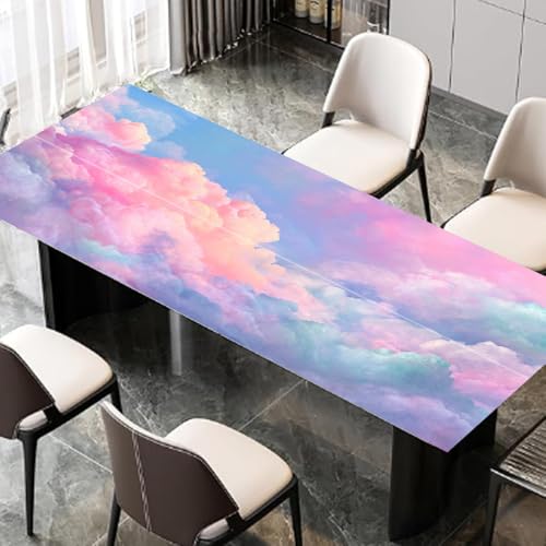 Image of Pastel Cloud Desktop Sticker 39.37x23.62In, Rainbow Cotton Candy Sky Desk Decal, Easy Clean Table Surface Sticker, Dreamy Aesthetic Home Office Decor