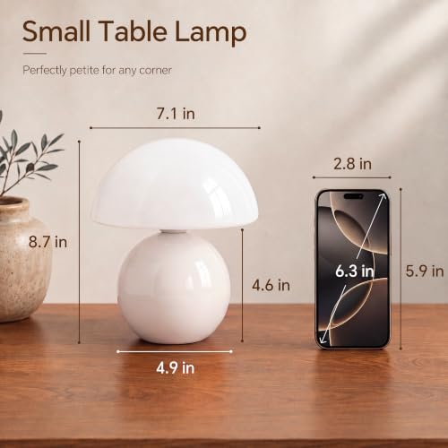 Image of Dawnwake Mushroom Lamp Table Lamps Set of 2 for Bedroom Living Room,White | 8.7 inch Mid Century Modern Small Desk Table Lamps for Living Room Bedroom Decor,Ceramic Lamps for Home Room Decor,Glass Shade