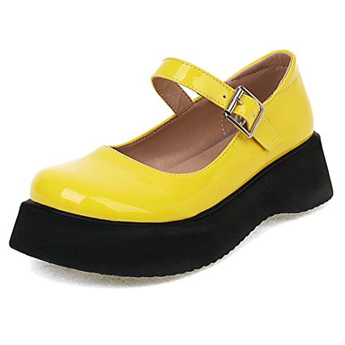 UniqueStride Womens Goth Mary Jane Platform Wedge Mid Heel Patent Leather Pumps Round Toe Buckle Gothic Cute Shoes2