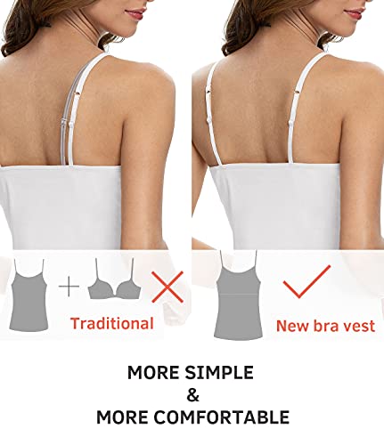 Image of Air Curvey 3 Pack Camisole Tops for Women Built in Bra Adjustable Spaghetti Strap Cotton Undershirt Tanks Layering Tops