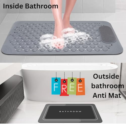 Image of Charge -X Anti Slip Bath Mat with Foot Scrubber for Bathroom | 2-in-1 Silicone Shower Mat with Suction Cups & Drainage Holes | Deep Cleaning Foot Scrubber Massage Mat (70 x 35 cm