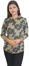 HAUTEMODA Women Cotton Zipper 3/4 Sleeves Hoodie Top