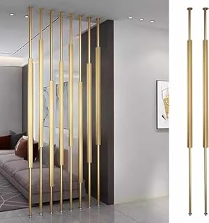 Floor-to-Ceiling Wooden Slat Room Divider - 2-Pack Metal Frame Privacy S...