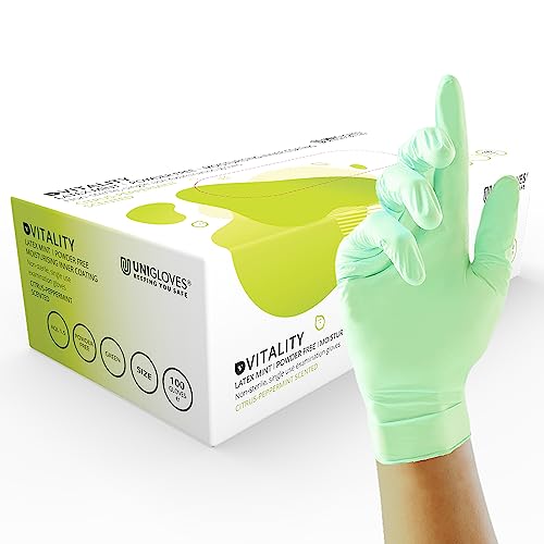 Unigloves Vitality Latex Mint GD0015 Examination, Multipurpose, Scented, Powder Free Disposable Gloves, Box of 100 Gloves