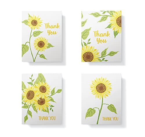 Image of Twigs Paper Sunflowers Thank You Cards, 12 Blank Note Cards with Envelopes | Small size, gratitude & appreciation notes, hand-illustrated artwork, stationery, bulk value set