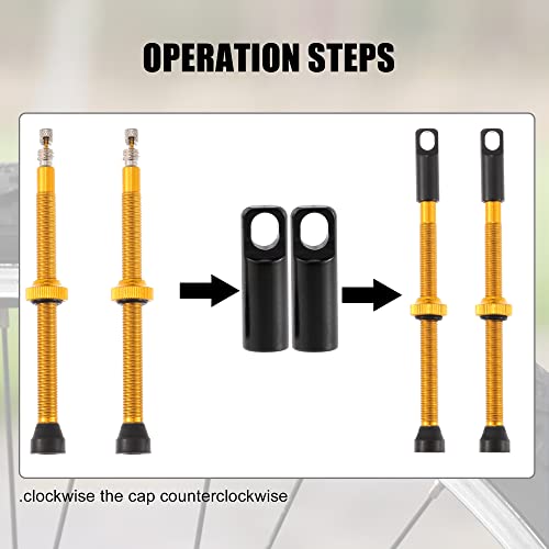 X AUTOHAUX 2pcs Aluminum Alloy 80mm Bike Tubeless Valve Stems Gold Tone - Image 4