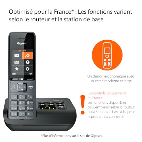 Gigaset Comfort 520A - Téléphone DECT sans Fil avec répondeur - Design élégant - qualité Audio supérieure - Blocage d'appels - Répertoire Jusqu’à 200 Contacts - Noir