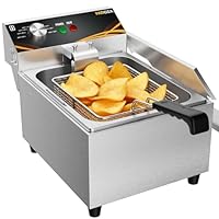 PATIOZA 6L Commercial Deep Fryer,3000W Stainless Steel Electric Deep Fat Fryer With Basket&Lid Temperature Control 60-200°C Fast Heating Easy Clean Chip Fryer for Kitchen & Restaurant Use