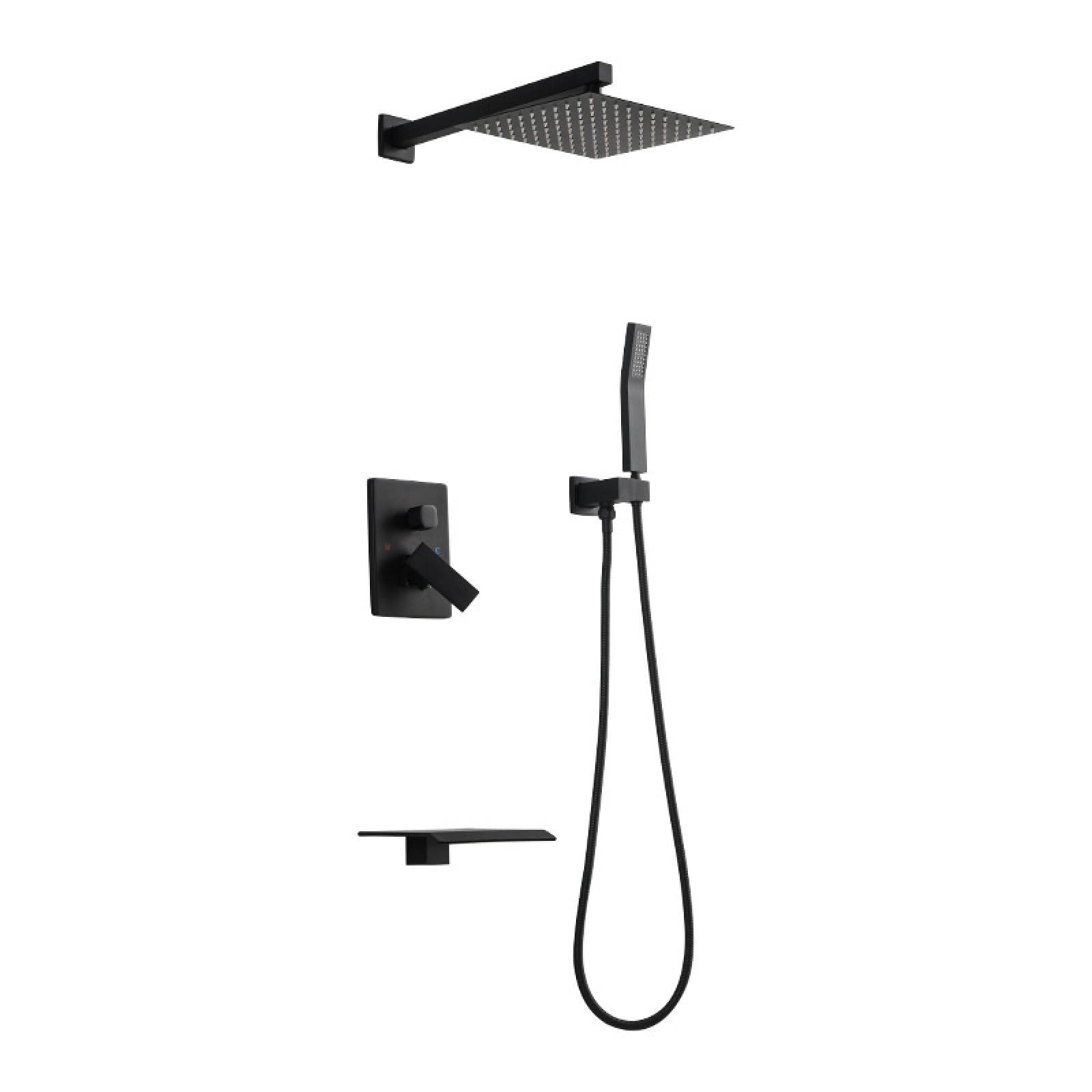 ASerZenith Full Copper in-Wall Concealed Shower Set, Concealed Embedded Box, Buried Wall Shower, Gold(Black 4)