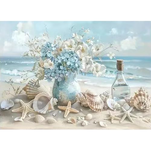 ZQEATRY 5D Diamond Painting Kits for Adults DIY Beach Shell Diamond Art Kits Full Round Drill Diamond Dots Paintings Picture Arts Craft for Home Wall Art Decor 12 X 16Inch