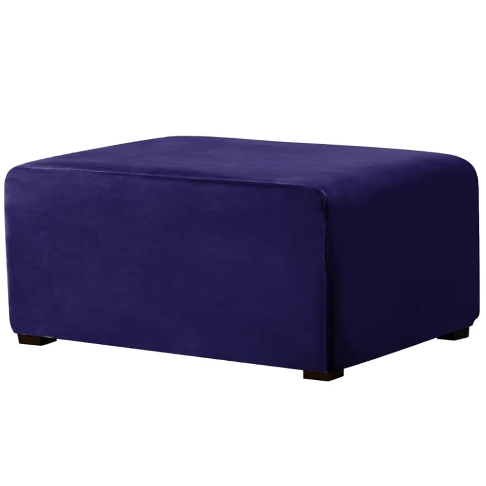 KJEKT Ottoman Cover Square Large Ottoman Slipcover Stretch Footrest Stool Covers Furniture Protectors Jacquard Fabric with Elastic Band,Navy blue,S