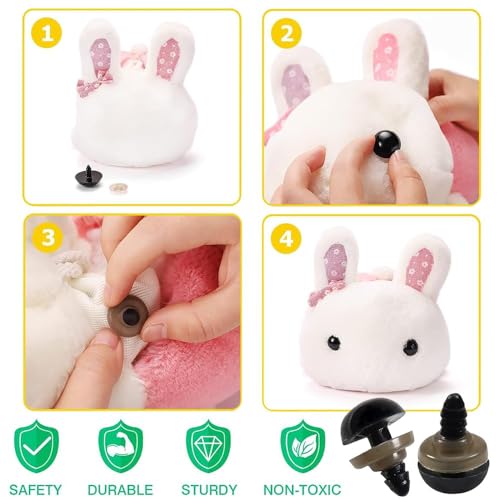 Image of DAZZLIQ 100pcs Safety Eyes for Crochet Stuffed Crochet Eyes with Washers Available Sizes 6mm, 8mm, 9mm, 10mm,12mm Plastic Black Crochet Eyes for Teddy Bear Crochet Toy Stuffed Doll Plush Animal