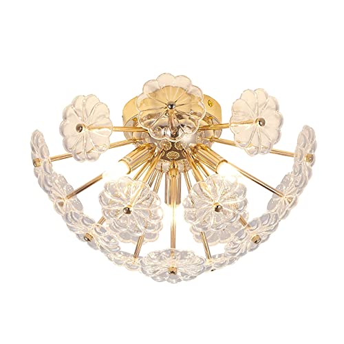 Cm Mzy Sputnik Flush Mount Ceiling Light, Gold Metal Flower Ceiling Light Fixtures, 3-Light Farmhouse Close To Ceiling Lamp Fixture For Bedroom Closet Kitchen Living Room Hallway thumb #7