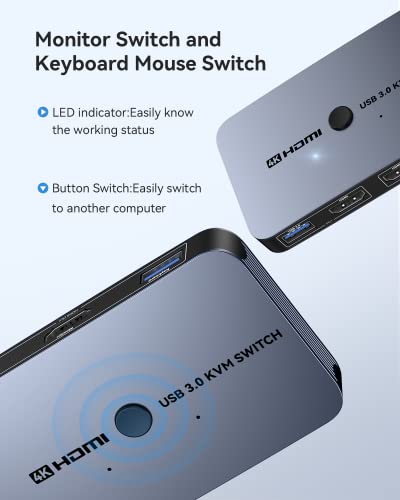 Kvm Switch, Ablewe Aluminum Kvm Switch Hdmi,Usb Switch For 2 Computers Sharing Mouse Keyboard Printer To One Hd Monitor, Support 4K@60Hz,2 Hdmi Cables And 2 Usb Cables Included #TOP2