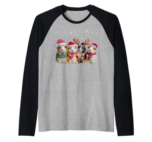 Cute Guinea Pig Christmas Lights Funny Guinea Pigs Xmas Kids Raglan Baseball Tee