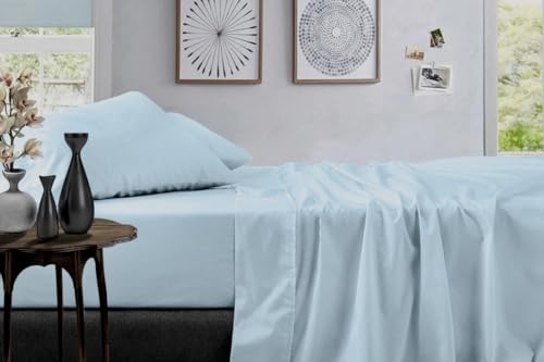 True Luxury 1000-Thread-Count 100% Egyptian Cotton Bed Sheets, 4-Pc Queen Light Blue Sheet Set,