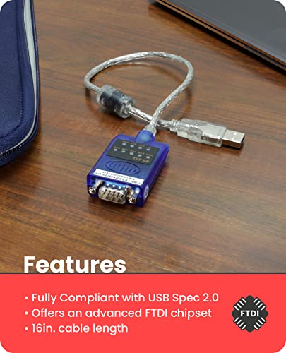 Gearmo 16In. Usb 2.0 To Rs-232 Serial Converter W/Led Indicators & Ftdi #TOP4