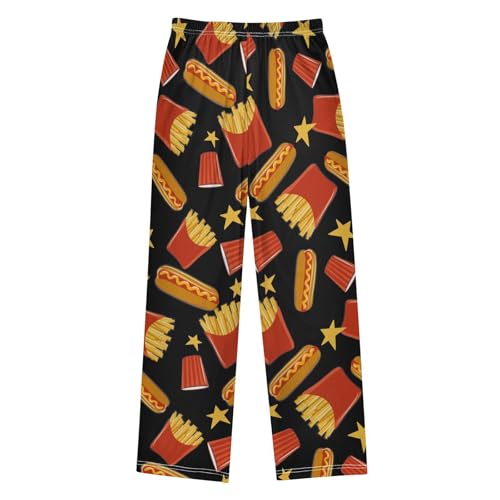 Hot Dog Fries Boys Pants Boys Athletic Pants Long Pant for Boywith Pockets Wide-Leg Size 6-14Y2