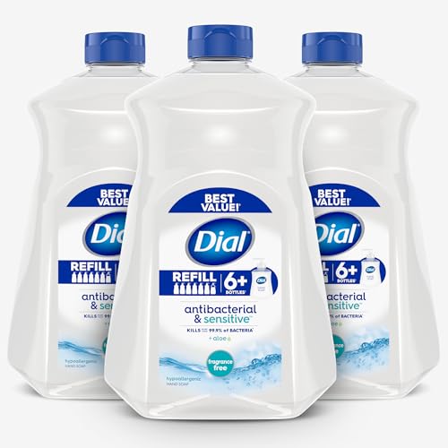 Dial Antibacterial & Sensitive Liquid Hand Soap Refill Hypoallergenic Fragrance Free 52 fl oz (Pack of 3)