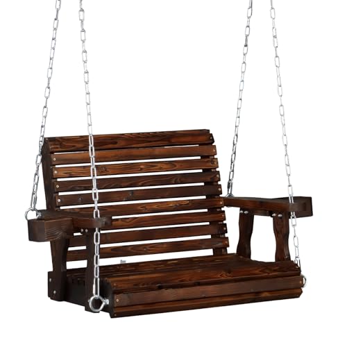 Image of VINGLI 440 LBS Heavy Duty 1-Person Wooden Porch Swing, Rustic