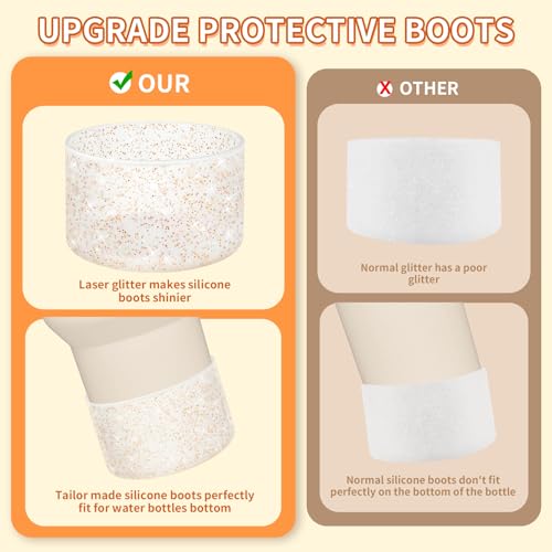 Image of WUQID Protective Bling Silicone Boot, Compatible with Stanley Tumbler 20-40oz & Hydro Flask Water Bottle 12-24oz and More Bottles /Tumblers Bottom of 2.83-2.95in, Glitter Reduces Dents Sleeve Cover