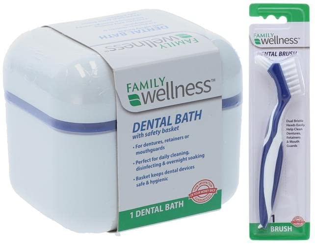 Denture Case, Denture Cup with Strainer Safety Basket, And Denture Brush, For Dentures, Restrainers, Or Mouthguards