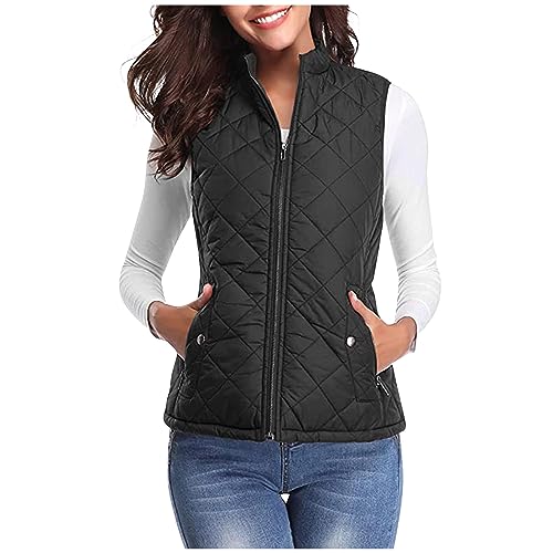 Women's Quilted Vest Stand Collar Lightweight Zip Padded Puffer Stand Collar Sleeveless Winter Warm Outerwear Jackets