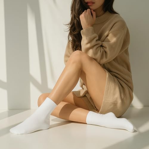Image of 100% Cotton Crew Socks for Women (6-Pack) - Pure Natural Cotton Womens Crew Socks - Soft Daily Casual Socks