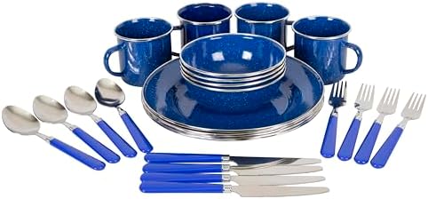 Stansport Deluxe 24-Piece Enamel Tableware Set - Enamel Plates an...