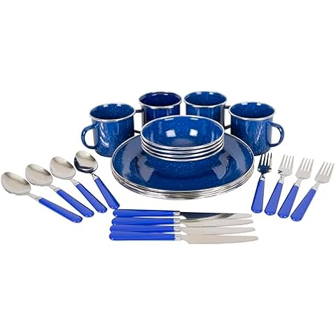 Stansport Deluxe 24-Piece Enamel Tableware Set - Blue (11220) Cover