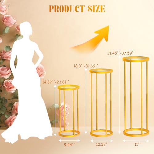 Lynxor LY-PSD02 Cylinder Pedestal Stands For Parties, 3Pcs Height Adjustable Gold Metal Plant Stand Tables For Weddings Cake Pedestal Stand Floor Plant Tables Geometric Display Rack thumb #5